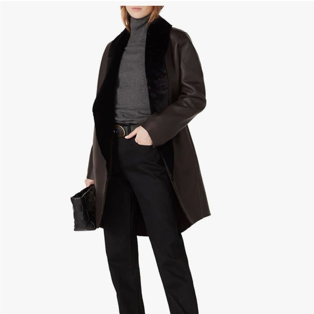 $580 Victor Alfaro Brown Coat With trim